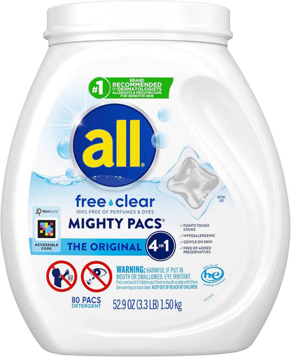 all Unit Dose Laundry Detergent, Mighty Pacs, Free Clear
