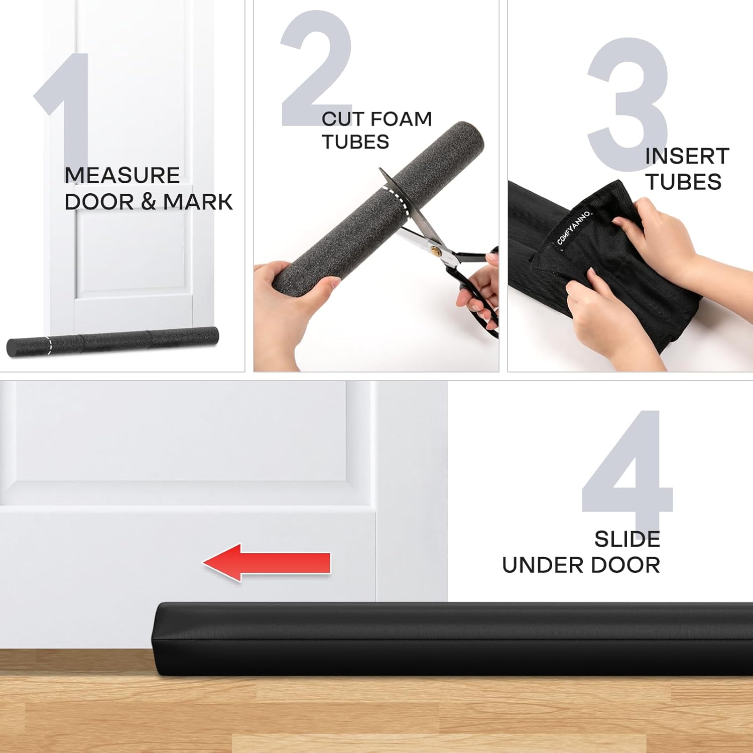 Comfyanno_Under_Door_Draft_Stopper_-_Bottom_Door_Gap_Filler_&_Seal_-_Fits_30”_to_36”_Door,_Block_Cold_Air,_Noise,_Sound,_Wind,_Bugs,_Easy_to_Install,_Double_Side_Block,_No_Adhesive,_Black