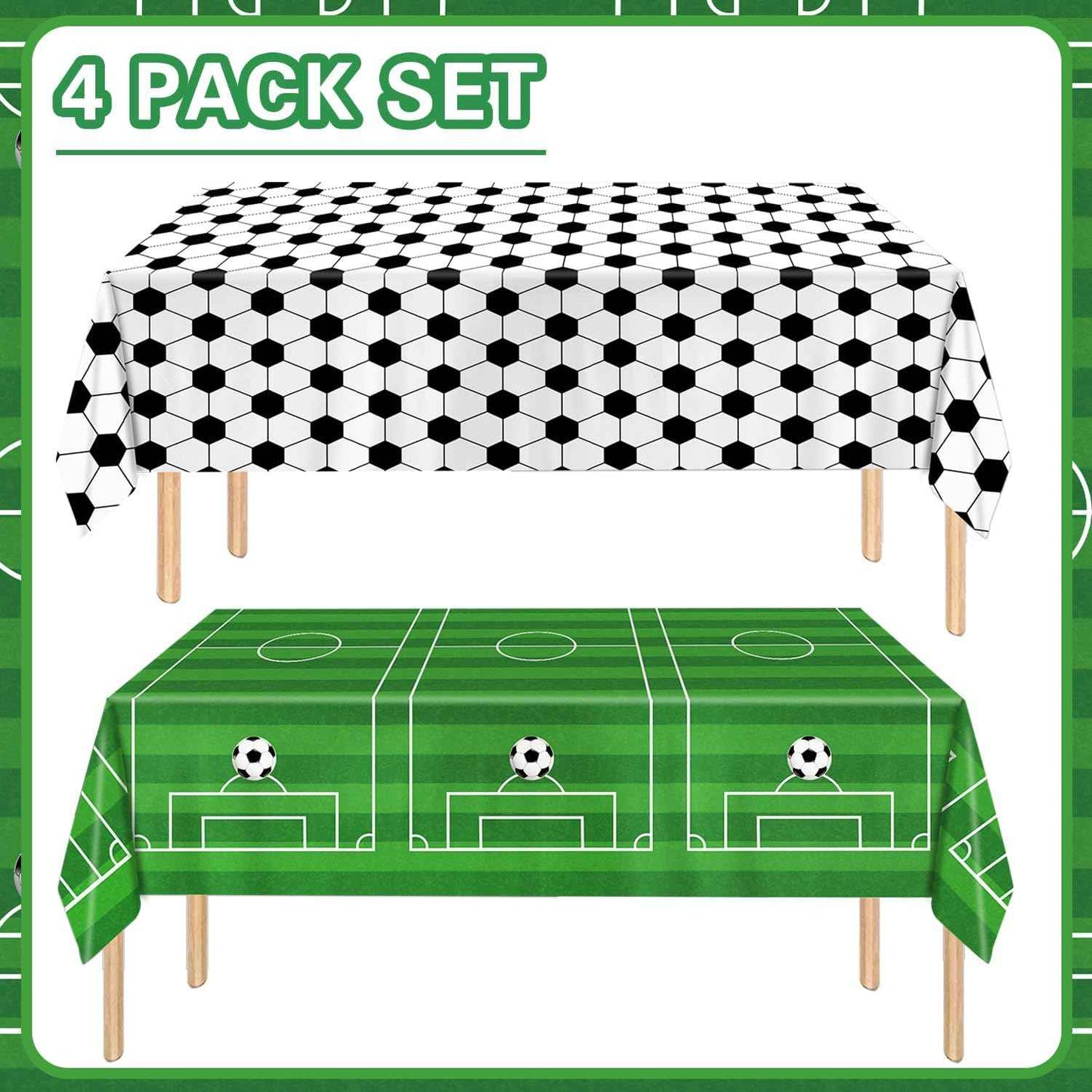 QIYANPAX 4 Pieces Soccer Tablecloths - Soccer Birthday Party Decorations Soccer Table Cloth Soccer Tablecloth Plastic Table Cover for Sports Soccer Theme Party Decorations, 54 x 108 Inch