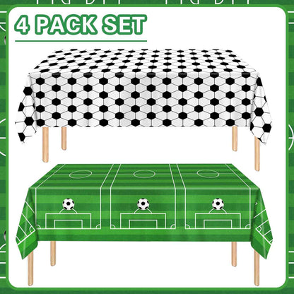QIYANPAX 4 Pieces Soccer Tablecloths - Soccer Birthday Party Decorations Soccer Table Cloth Soccer Tablecloth Plastic Table Cover for Sports Soccer Theme Party Decorations, 54 x 108 Inch