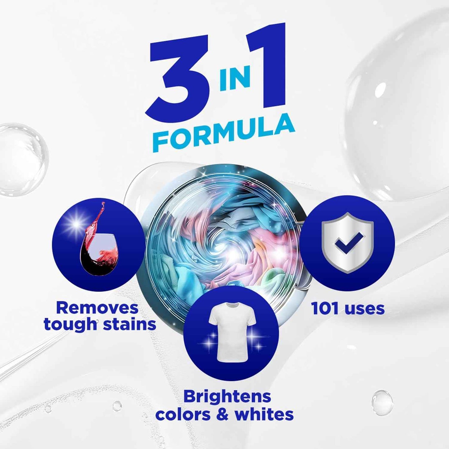 OxiClean Triple Action Versatile Stain Remover Powder, Use with Detergent, Removes Tough Stains like Grease, Blood and Grass, Brightens Colors and Whites, Chlorine Free