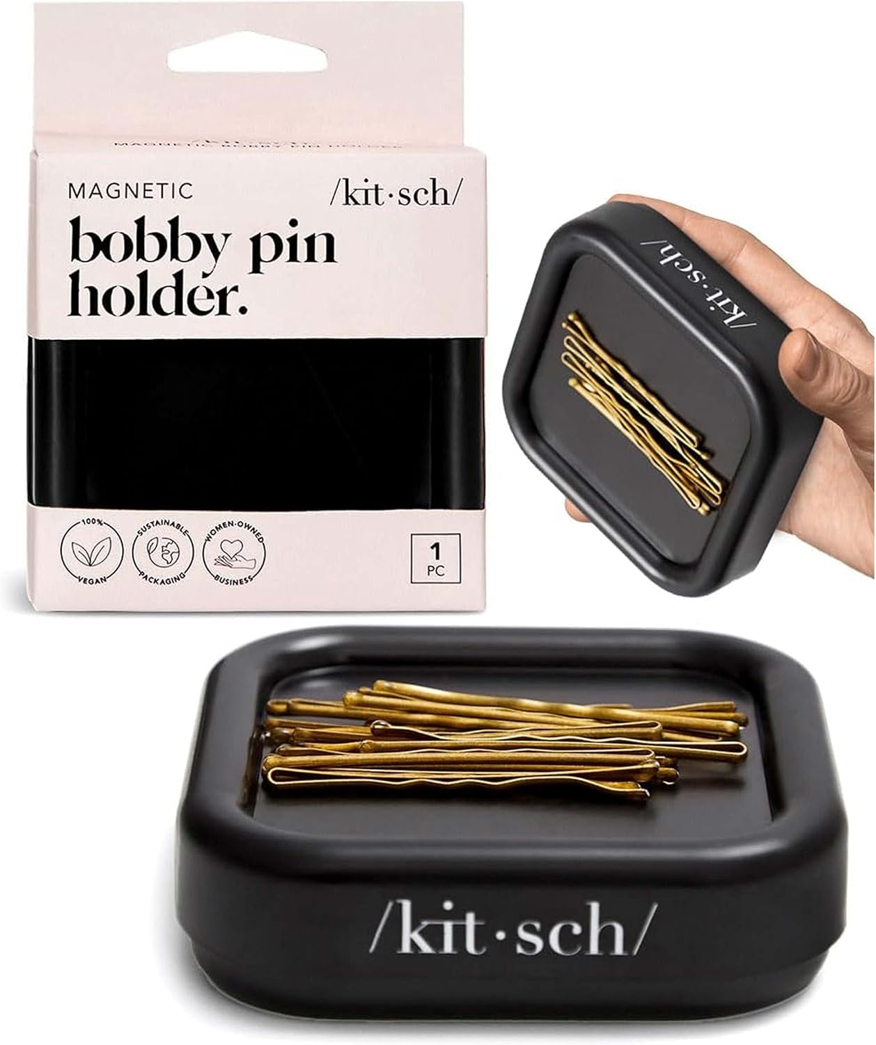 Kitsch_Magnetic_Bobby_Pin_Holder_-_Cute_Stuff,_Strong_Magnetic_Pin_Holder_for_Desk_&_Vanity,_Securely_Holds_Metal_Hair_Clips,_Bobby_Pins_&_Paper_Clip_|_Ideal_Gifts_for_Women_-_Black,_1_Pc