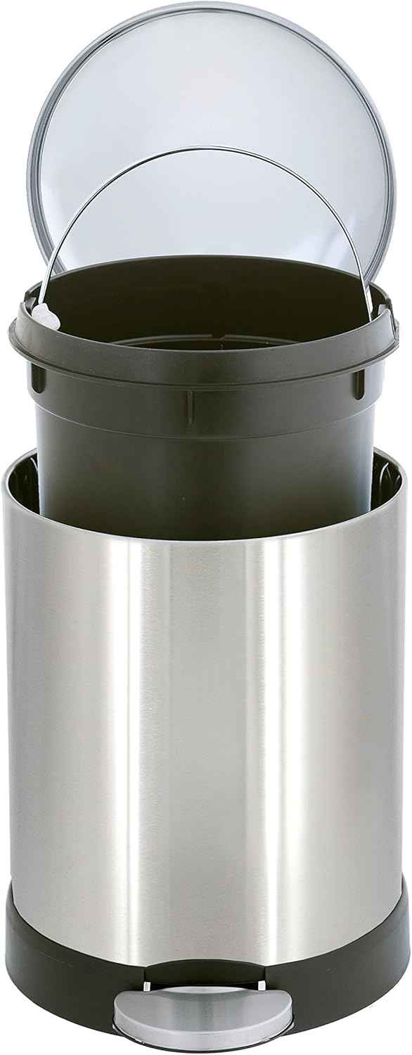 Glad Small Trash Can, 1.2 Gallon | Round Stainless Steel Garbage Bin with Soft Close Lid & Step Foot Pedal | Metal Waste Basket with Removable Inner Bucket, 8 x 9.5 x 12 inches