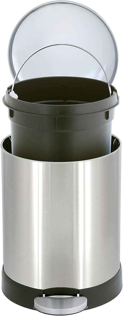 Glad Small Trash Can, 1.2 Gallon | Round Stainless Steel Garbage Bin with Soft Close Lid & Step Foot Pedal | Metal Waste Basket with Removable Inner Bucket, 8 x 9.5 x 12 inches