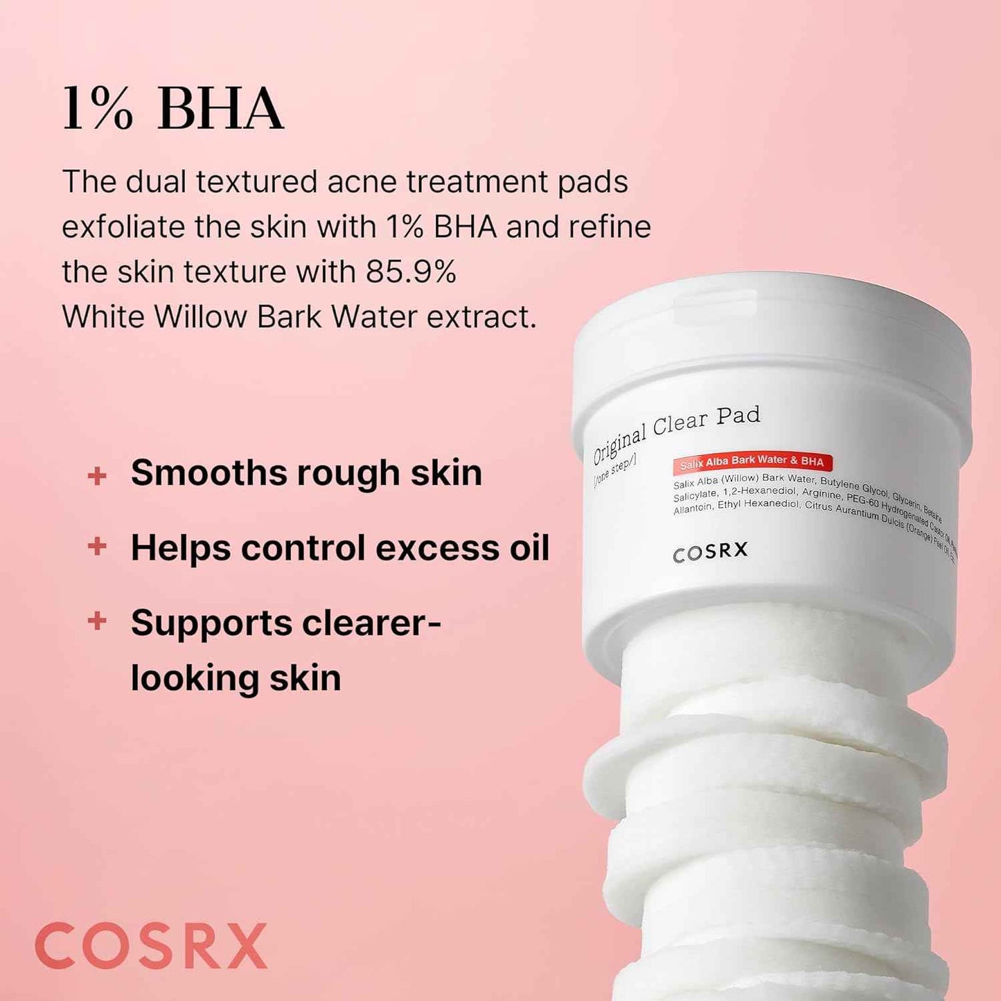 COSRX BHA Toner Pads, 70 Sheets, Exfoliating Pads for Dead Skin & Blackheads, Minimize Pores, Prevent Breakouts, Improve Skin Texture, Korean Skin Care