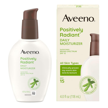 Aveeno_Positively_Radiant_Daily_Face_Moisturizer_with_SPF_15_Sunscreen,_Hydrating_Facial_Moisturizer_with_Soy_Extract_to_Improve_Skin_Tone_and_Texture,_Hypoallergenic_Formula,_Oil-Free,_4_FL_OZ
