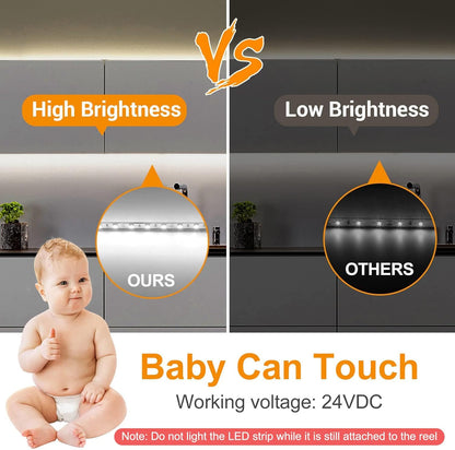 CT_CAPETRONIX_White_LED_Strip_Light,_16.4_Feet/32.8_ft/40_ft/49.2_ft_24_Volt_LED_Light_Strip_White,_6000K-6500K_Daylight/Warm_White/Multicolor_Super_Bright_LED_Tape_Light_for_Bedroom,_Kitchen,_Closet,_Cabinet,_Mirror,_Indoor