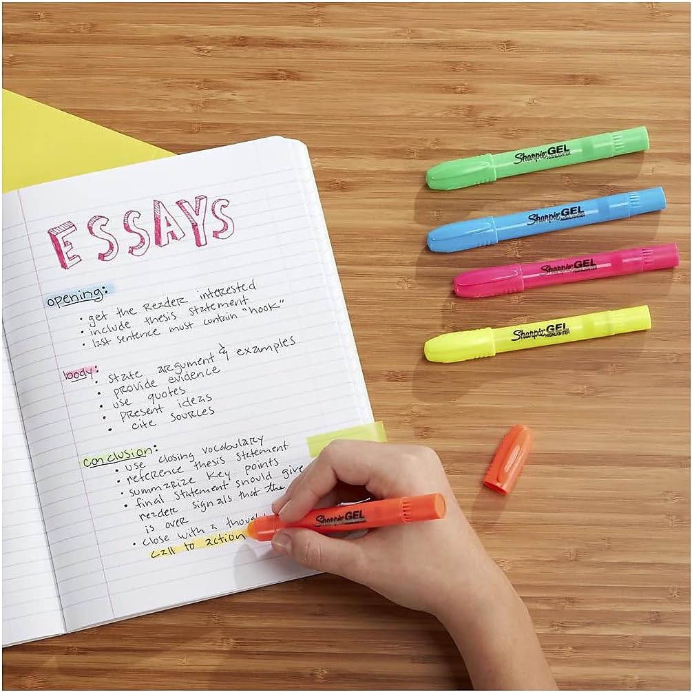 Sharpie_Gel_Highlighters,_Bullet_Tip,_Assorted_Fluorescent_Highlighter_Markers,_5_Count_Pack,_Smear_And_Bleed_Resistant,_Long-Lasting_And_Won'T_Dry_Out