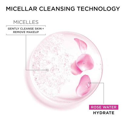 Garnier Micellar Water with Rose Water and Glycerin, Hydrating Facial Cleanser & Makeup Remover, For All Skin Types, Vegan, Cruelty Free
