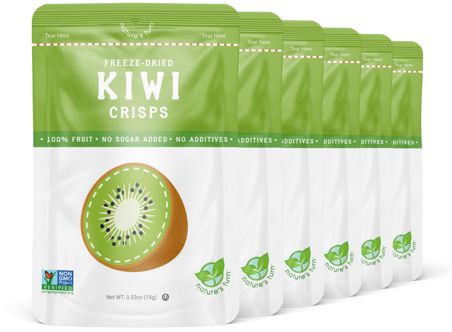 Nature’s Turn Freeze-Dried Fruit Crisps – Healthy, Gluten-Free, Crispy &amp;amp; Delicious, Plant-Based Snack, Ideal for Cereal, Smoothies, School Lunches, &amp;amp; On-the-Go, Sour Kiwi, Bags of 6 (0.53 oz Each)