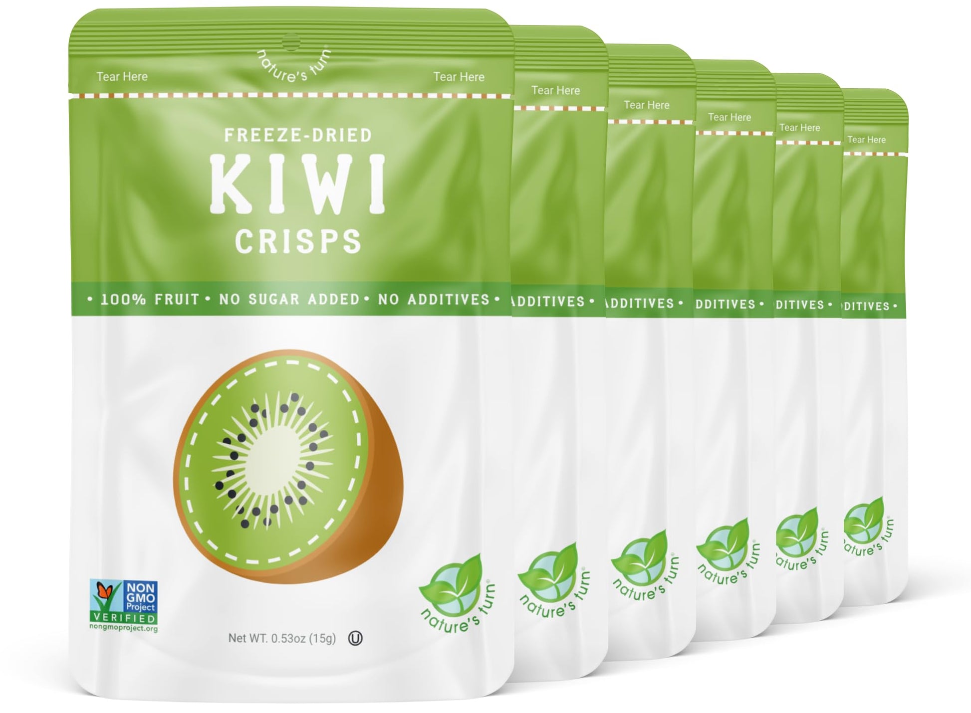 Nature’s Turn Freeze-Dried Fruit Crisps – Healthy, Gluten-Free, Crispy &amp;amp; Delicious, Plant-Based Snack, Ideal for Cereal, Smoothies, School Lunches, &amp;amp; On-the-Go, Sour Kiwi, Bags of 6 (0.53 oz Each)