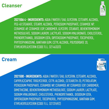 CeraVe Moisturizing Cream & Hydrating Facial Cleanser Skin Care Set, Combo Pack For Dry Skin Relief, Travel Essentials, 1oz Cleanser + 16oz Cream With Pump