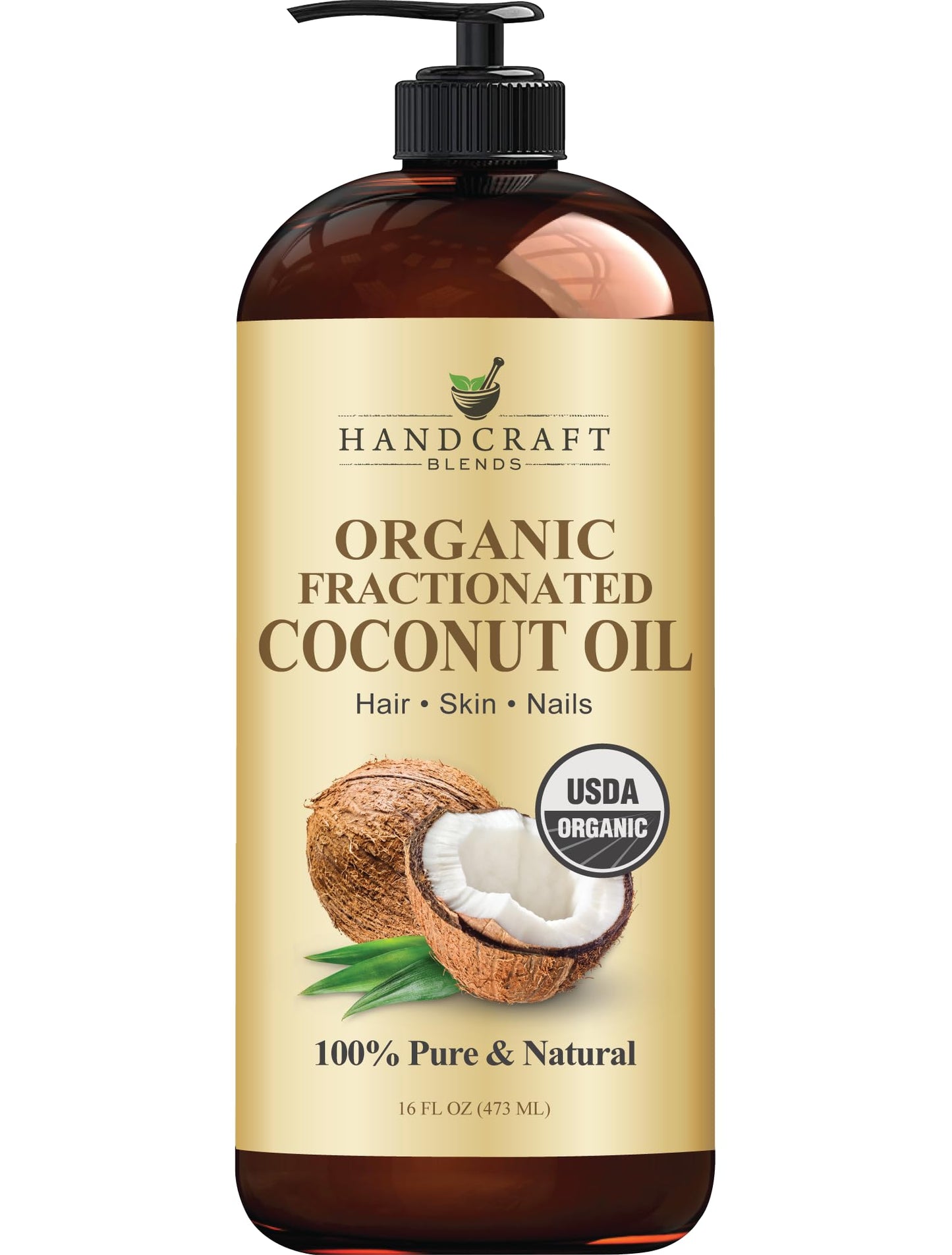 Handcraft Blends Organic Fractionated Coconut Oil | 100% Pure and Natural | Bath &amp;amp; Body Oil | Premium Grade Carrier Oil | Skin | Hair | Body | Massage | Hexane-Free | 16 Fl Oz