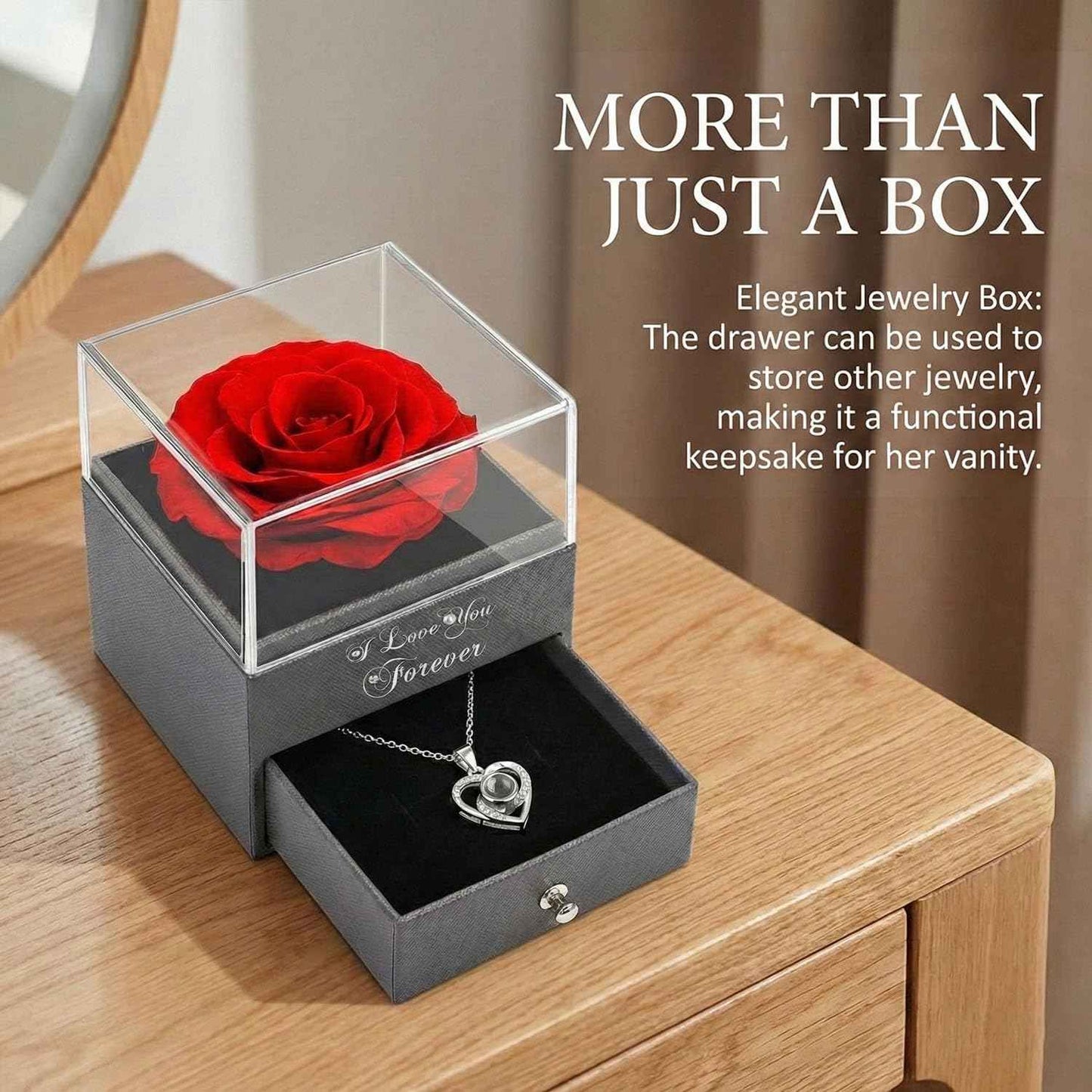 Gifts for Women Christmas Stocking Stuffers - Red Rose with I Love You Necklace, Eternal Flowers Rose Gifts for Women, Mom, Wife and Girlfriend on Valentines Day Mothers Day Christmas Anniversary Birthday Gifts for Her