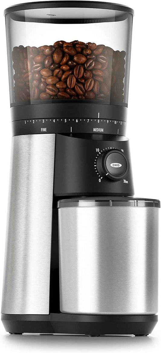 OXO Brew Conical Burr Coffee Grinder, Stainless Steel Burrs, One-Touch Automatic Smart Grind