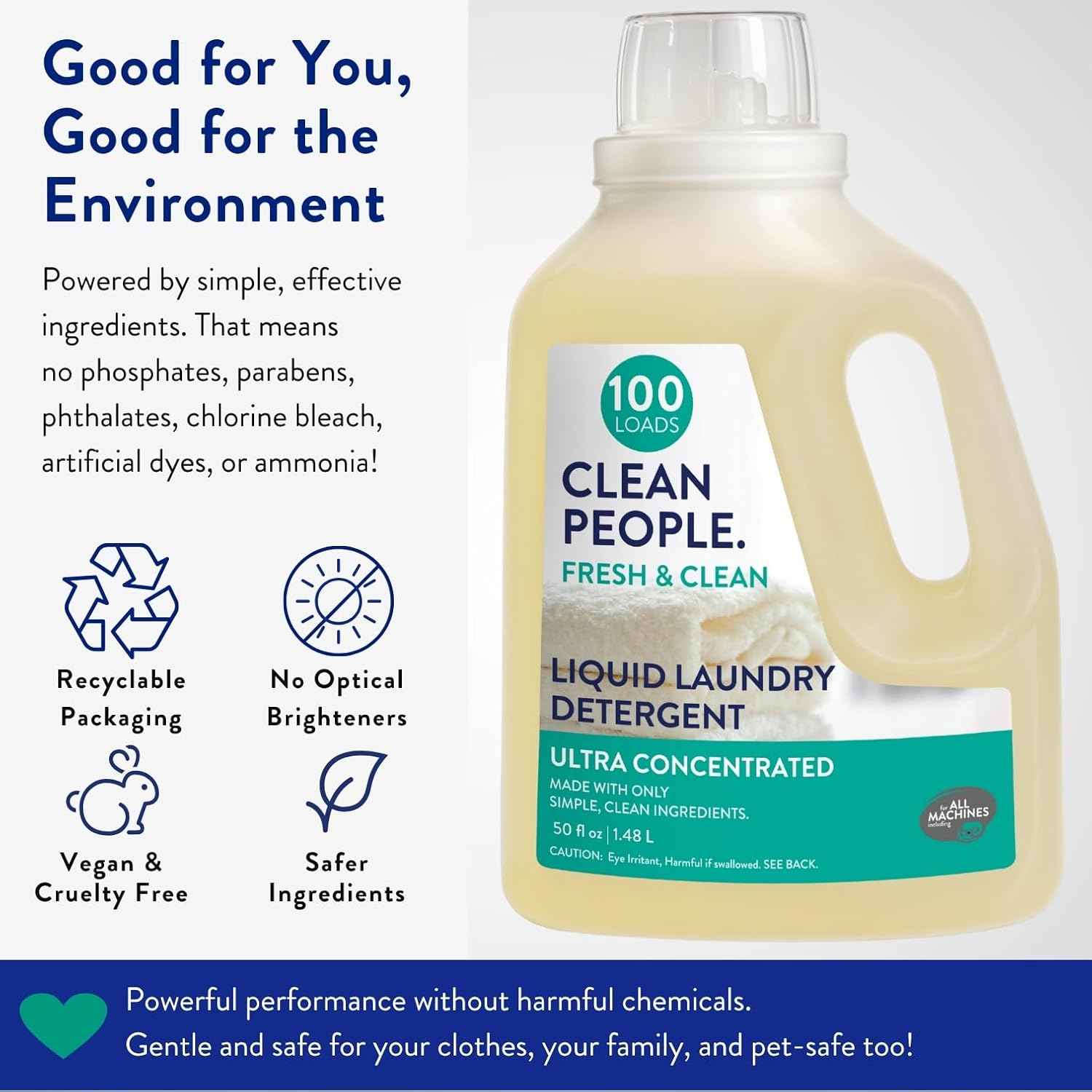 The Clean People Liquid Laundry Detergent - Recyclable Packaging, Stain Fighting - Ultra Concentrated, Laundry Soap
