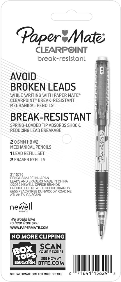 Paper_Mate_Clearpoint_Mechanical_Pencils_0.5mm_Break_Resistant_HB_#2_Lead_School_Supplies_Art_Supplies_Drawing_Sketching_Pencils_2_Black_1_Lead_Refill_Set_2_Erasers