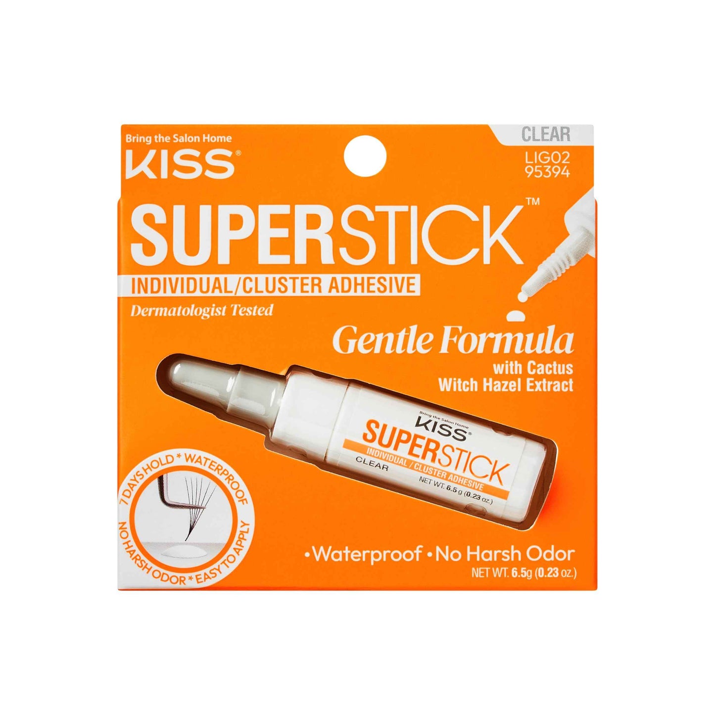 KISS SuperStick Individual Lash Cluster Adhesive, Gentle Formula, 7 Day Hold, Cactus & Witch Hazel Extract, Dermatologist Tested, Waterproof Lash Glue, No Harsh Odor, Net Wt. 6.5g (0.23 oz.)