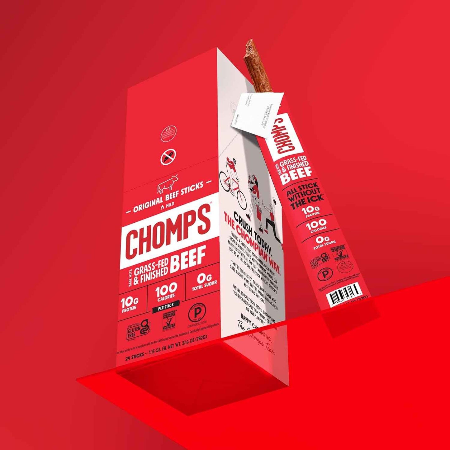 Chomps Grass-Fed and Finished Jerky Snack Sticks 10-Pack - Keto, Paleo, Whole30, 10g Lean Meat Protein, Gluten-Free, Zero Sugar Food, Non-GMO