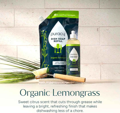 Puracy Natural Dish Soap Refill - Skin-Softening Plant-Based Liquid Dishwashing Detergent Soap, Clean-Rinsing Water-Sheeting Formula