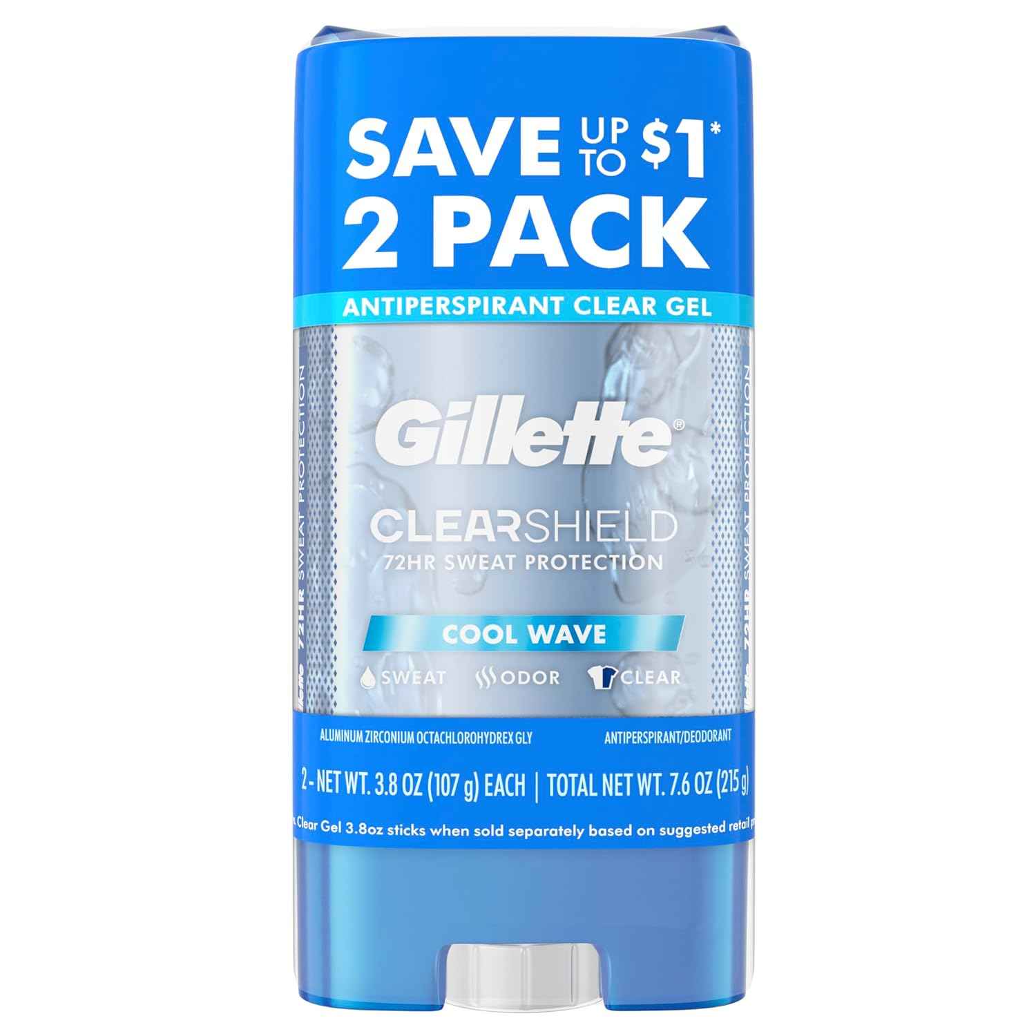 Gillette Antiperspirant and Deodorant for Men, 72hr Sweat & Odor Protection, Long Lasting Freshness, Anti-White Mark Technology, Clear Gel