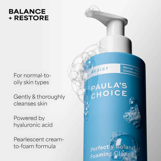 Paula's Choice RESIST Perfectly Balanced Foaming Facial Cleanser, Face Cleanser with Hyaluronic Acid & Aloe, Anti-Aging Face Wash, Large Pores & Oily Skin, Fragrance-Free