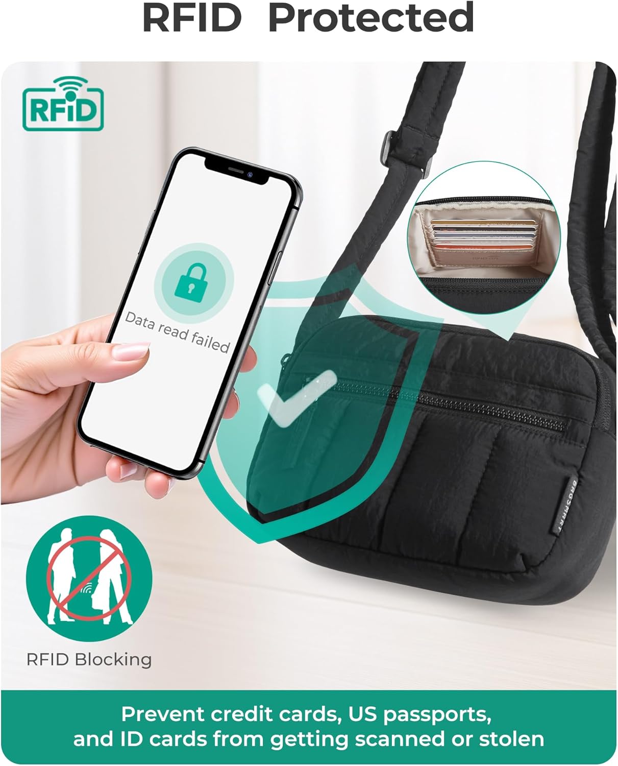 BAGSMART_Cross_Body_Purse,_Mini_Crossbody_Bags_for_Women_Travel_Purse,_Puffy_Shoulder_Handbag_Wallet_with_RFID_Blocking_Slots,_Black-small