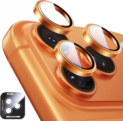 MAGIC_JOHN_for_iPhone_17_Pro_Max/17_Pro_Camera_Lens_Protector_[Alignment_Kit&1:1_Invisible_Fit]_9H_Aerospace_Tempered_Glass,_Ultra_HD,_Metal_Individual_Ring,_Set_of_2,Orange