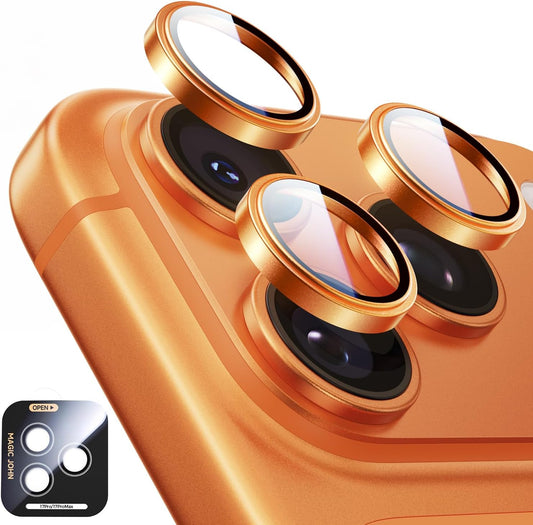 MAGIC_JOHN_for_iPhone_17_Pro_Max/17_Pro_Camera_Lens_Protector_[Alignment_Kit&1:1_Invisible_Fit]_9H_Aerospace_Tempered_Glass,_Ultra_HD,_Metal_Individual_Ring,_Set_of_2,Orange