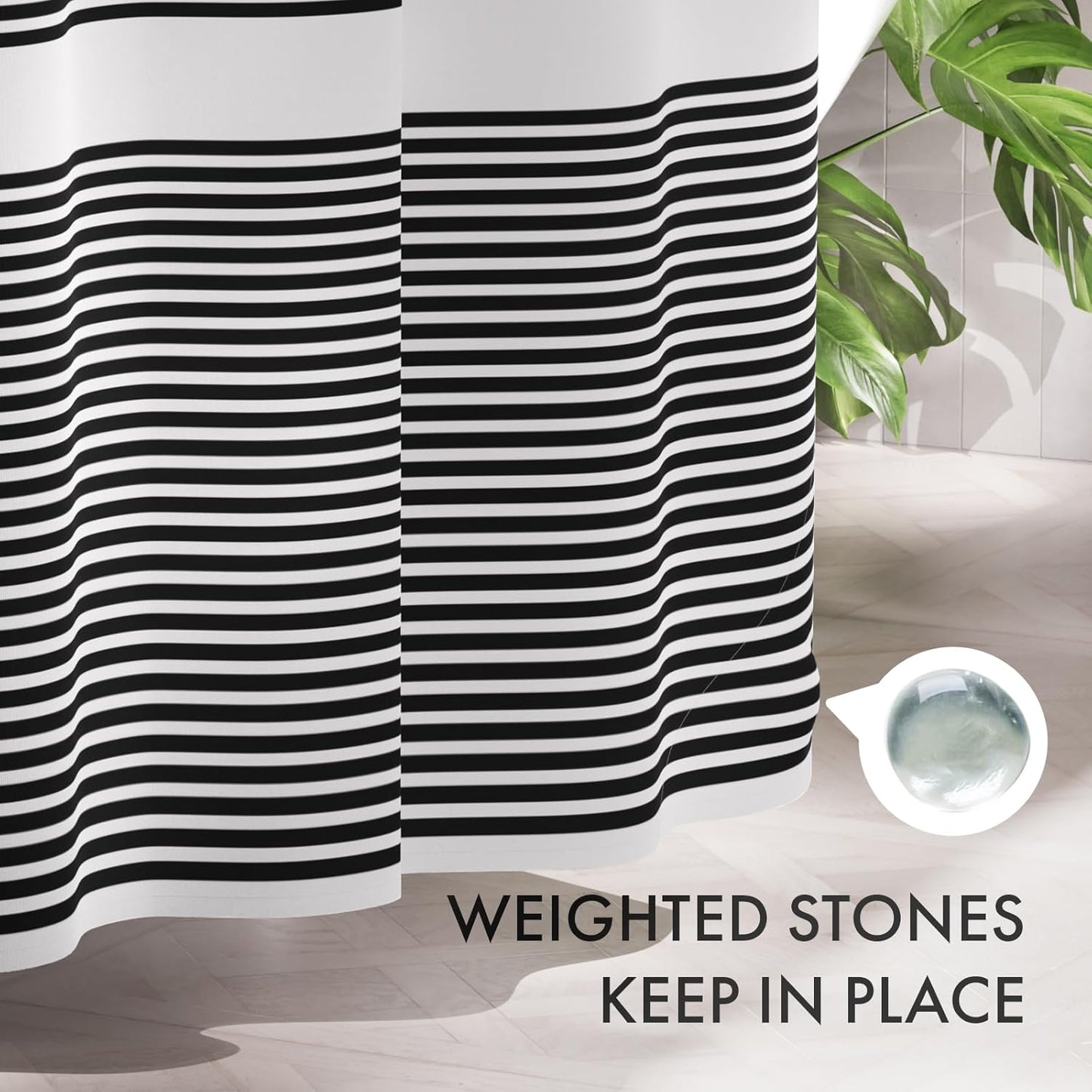 AmazerBath_Shower_Curtain,_Washable_Cloth_Black_Shower_Curtain_Sets_with_12_Shower_Curtain_Hooks,_Fabric_Rustic_Black_and_White_Striped_Curtain,_Farmhouse_Bathroom_Curtains,_72x72_Inches