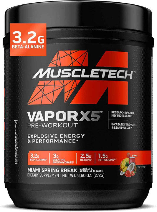 MuscleTech Pre-Workout Powder, Vapor X5 - Sports Nutrition Muscle Building Supplements for Women & Men - Intense Muscle Pump Energy Powder Drink Mix