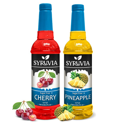 Syruvia Sugar Free Cherry &amp;amp; Pineapple Syrup Guilt-Free Drink Variety Pack-25.4 oz - Perfect for Cocktails, Desserts, Italian Soda, Ice and More, Kosher and Gluten-Free.