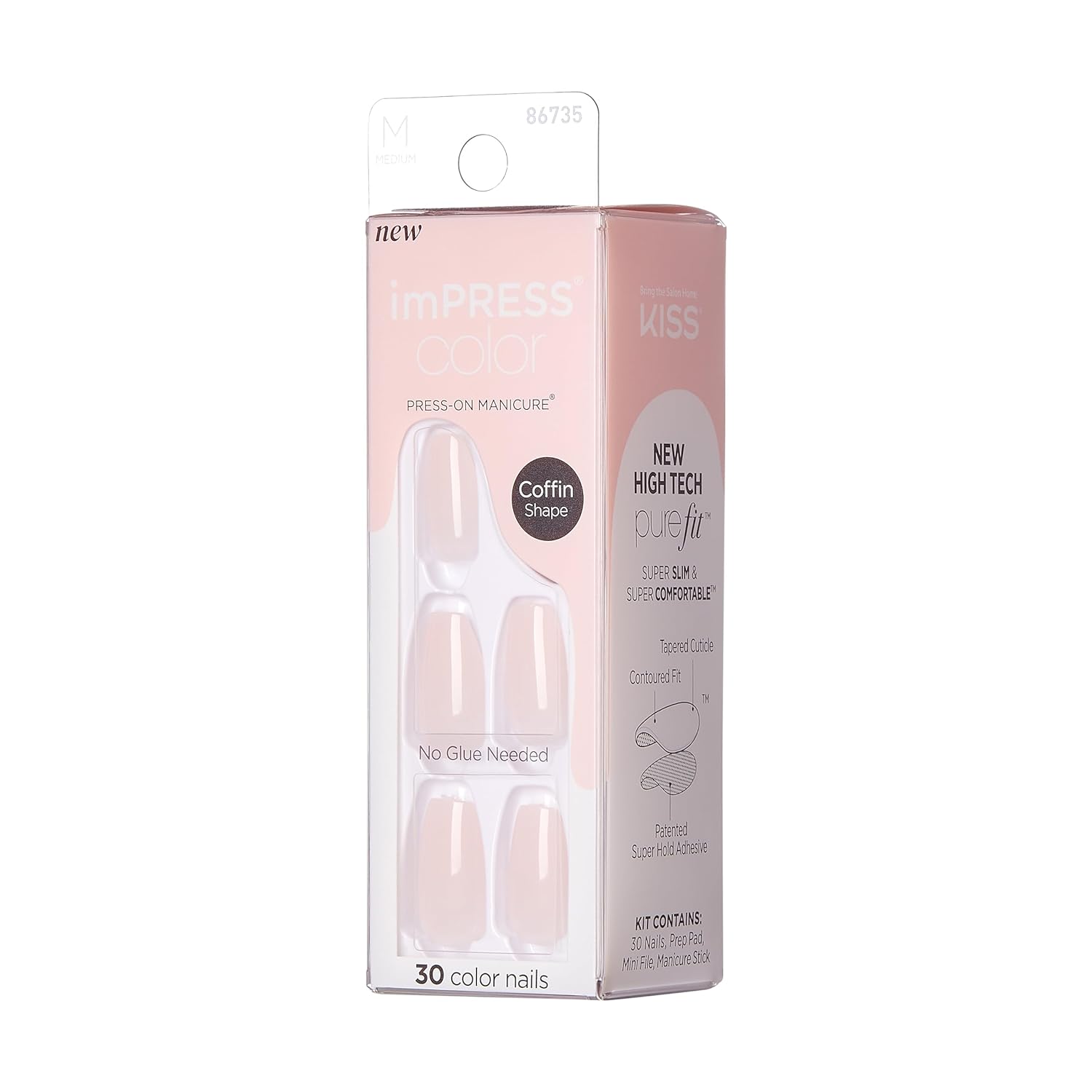 KISS_imPRESS_No_Glue_Mani_Press_On_Nails,_'Serendipity',_Pink,_Medium_Size,_Coffin_Shape,_Includes_30_Nails,_Prep_Pad,_Instructions_Sheet,_1_Manicure_Stick,_1_Mini_File