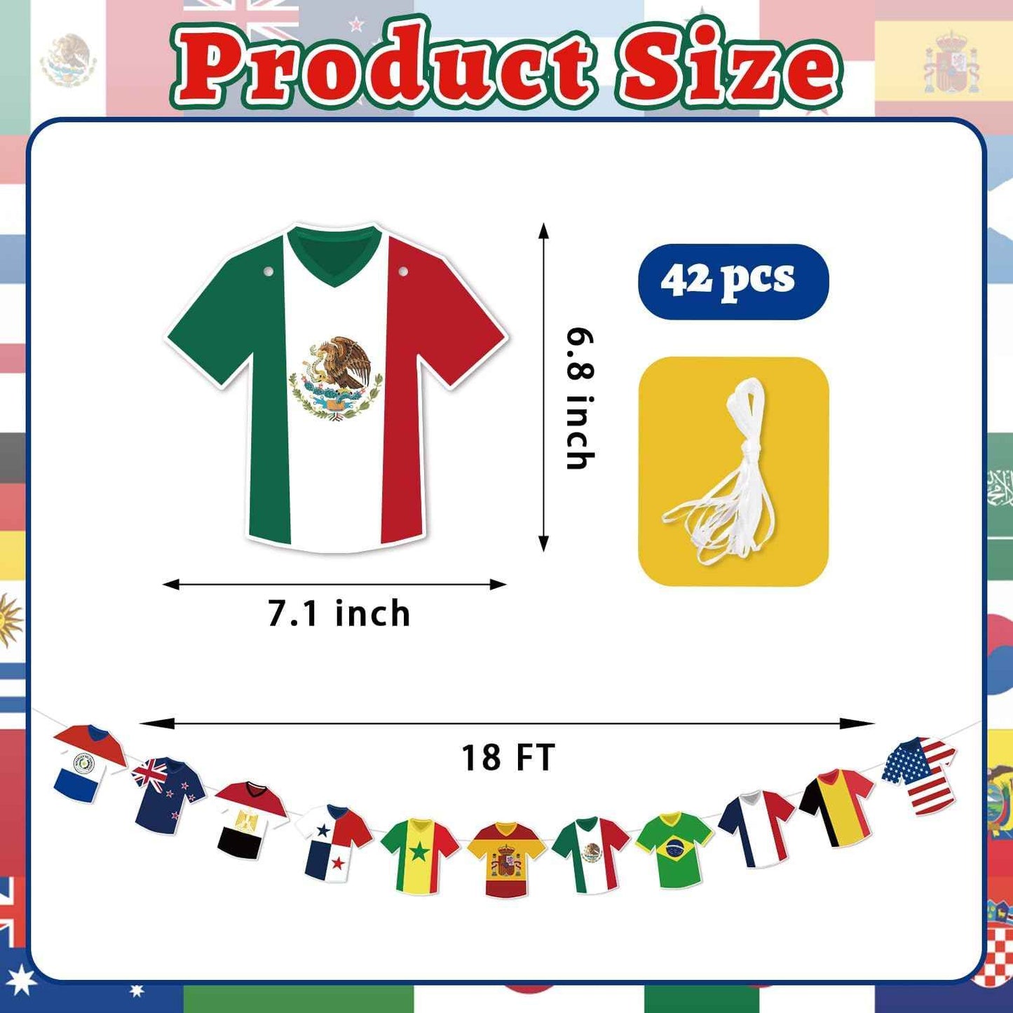 World Cup Soccer Jersey Bunting 42 Jersey-Shaped Pennant Banner, Game Day Decorations, Soccer Fan Garland for World Cup Party, Soccer Birthday, Tailgate, BBQ, Man Cave, Outdoor Sports Events