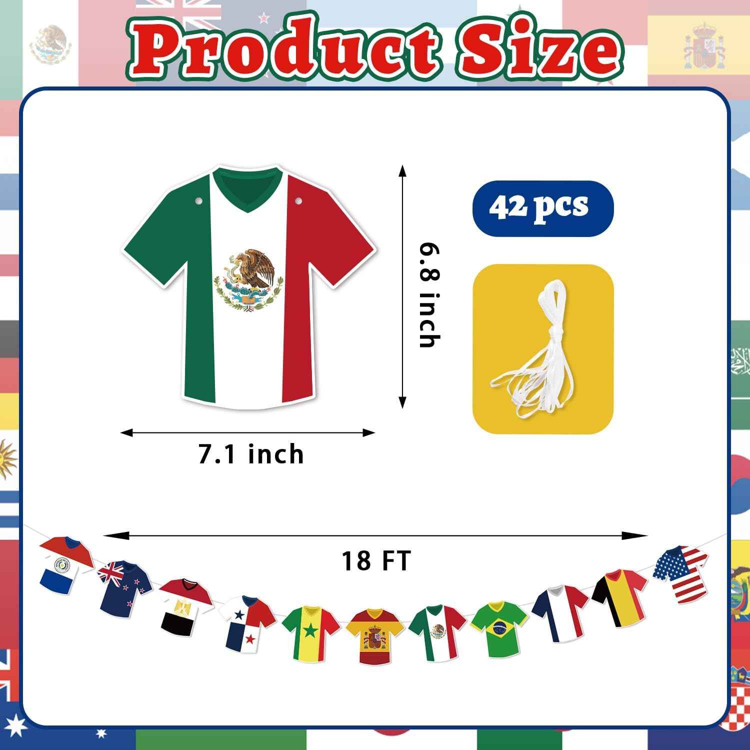 World Cup Soccer Jersey Bunting 42 Jersey-Shaped Pennant Banner, Game Day Decorations, Soccer Fan Garland for World Cup Party, Soccer Birthday, Tailgate, BBQ, Man Cave, Outdoor Sports Events