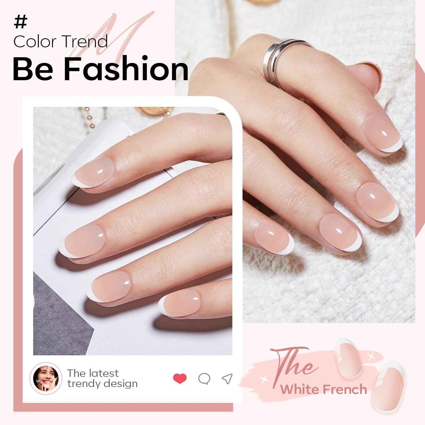 modelones French Tip Press On Nails, Short Oval Fake Nails Press Ons with Nail Glue, Adhesive Tabs, Nail File, Prep Pad, Manicure Stick, 32Pcs 16 Sizes, Nude, Spring Women Girl Gift