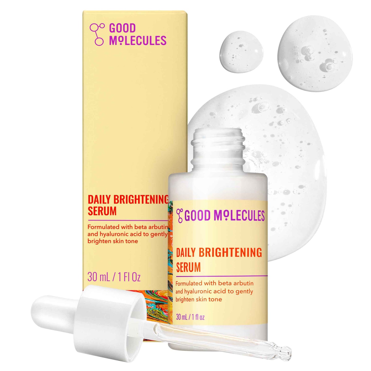 Good Molecules Daily Brightening Serum with Beta Arbutin 3% & Hyaluronic Acid – Brightening Serum for Dark Spots & Uneven Tone, Face Skincare