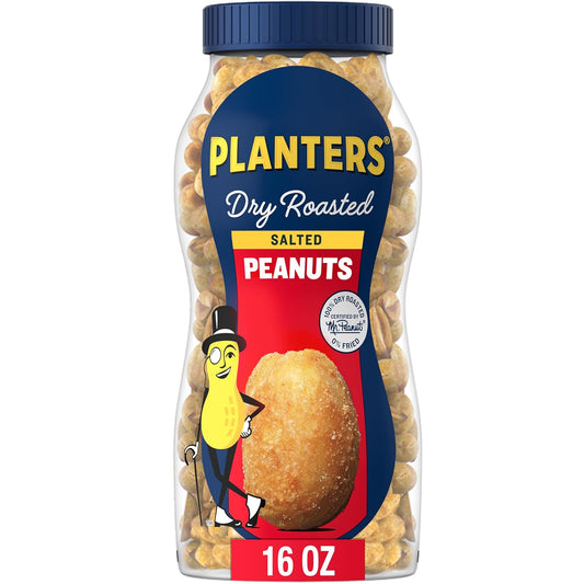 PLANTERS_Salted_Peanuts,_Dry_Roasted_Peanuts,_Party_Snacks,_Plant_Based_Protein,_Snacks_For_Adults,_16oz_(1_Jar)