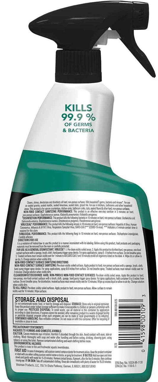 Weiman Disinfectant Safely Clean Disinfect and Shine Granite Marble Soapstone Quartz Quartzite Slate Limestone Corian Laminate Tile Countertop