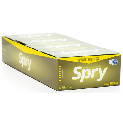 Spry Fresh Natural Xylitol Chewing Gum Dental Defense System - Aspartame-Free, Sugar-Free, Non-GMO, Gluten-Free (Green Tea, 10 Count Blister Cards - Pack of 20)
