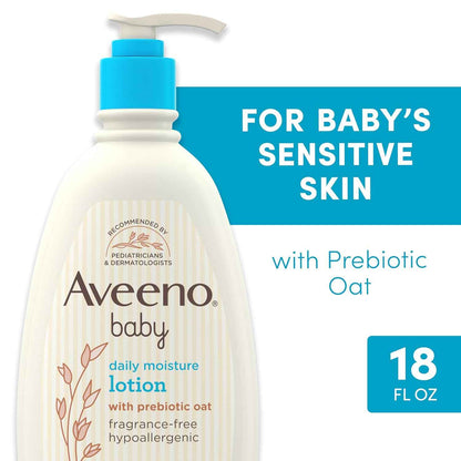 Aveeno Baby Daily Moisture Body Lotion for Sensitive Skin, Hypoallergenic Moisturizing Baby Lotion with Nourishing Oatmeal to Deeply Moisturize Baby's Skin, Fragrance-Free