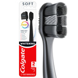 Colgate Total Active Prevention Soft Bristle Whitening Toothbrushes, Soft Toothbrush with Charcoal Infused Bristles, Helps Whiten and Reaches Deeper Along The Gumline and Between Teeth, Black, 2 Pack