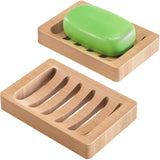 AmazerBath Soap Holder Soap Dish, Bamboo Soap Dish, 2 Pack Wood Bar Soap Holder for Shower, Trays Self Draining, Soap Saver for Shower, Bathroom, Kitchen