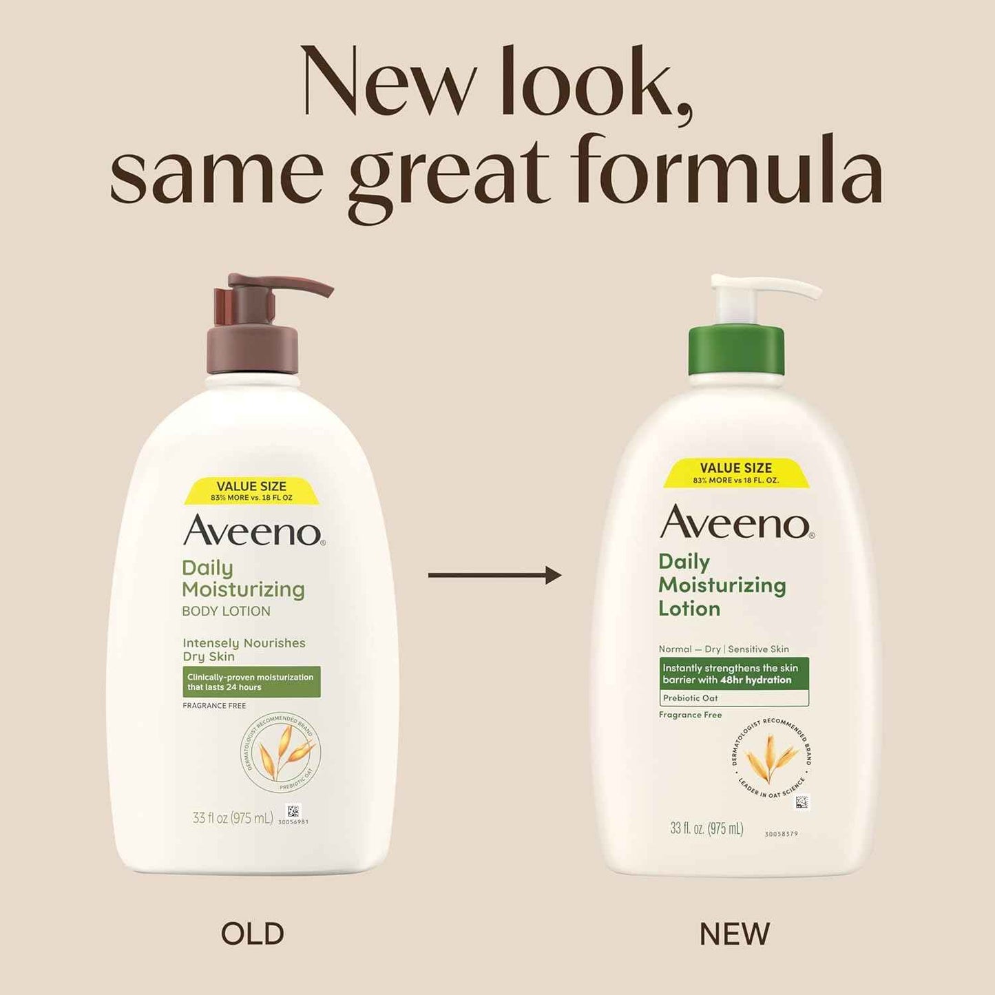 Aveeno Daily Moisturizing Body Lotion, Fragrance-Free Light & Creamy Lotion for Dry, Sensitive Skin With Prebiotic Oat Nourishes & Strengthens Skin's Moisture Barrier, Value Size, 33 fl oz