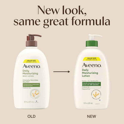 Aveeno Daily Moisturizing Body Lotion, Fragrance-Free Light & Creamy Lotion for Dry, Sensitive Skin With Prebiotic Oat Nourishes & Strengthens Skin's Moisture Barrier, Value Size, 33 fl oz