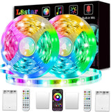 L8star Battery Powered Led Strip Lights, 13ft/20ft/2x16.4Ft (32.8Ft),Two Sets of Strip Light with 4 AA Battery Box/USB RGB LED Lights, Remote and APP Control