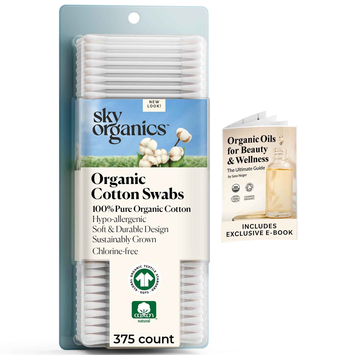 Sky Organics - Organic Cotton Swabs - Ultra Soft Tips - Strong & Durable - Hypoallergenic - Chlorine Free - Sustainable - Natural, Vegan & Cruelty Free - Skin Care & Self Care