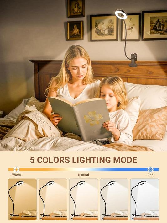 Clip_on_Lamp,5_Colors+10_Brightness_LED_Desk_Lamp_with_Clamp,550lm_Bright_Clip_on_Light_for_Bed_Headboard/Bedside_Table,360°Adjustable_Reading_Light_for_Bed,Desk_Lights_for_Home_Office_Study_[Adapter]