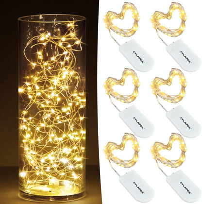 CYLAPEX_6_Pack_Warm_White_Fairy_Lights_String_Battery_Operated_Fairy_Lights_Firefly_Lights_LED_Starry_String_Lights_7ft_20_LEDs_Silvery_Copper_Wire_for_Christmas_DIY_Decoration_Costume_Wedding_Party