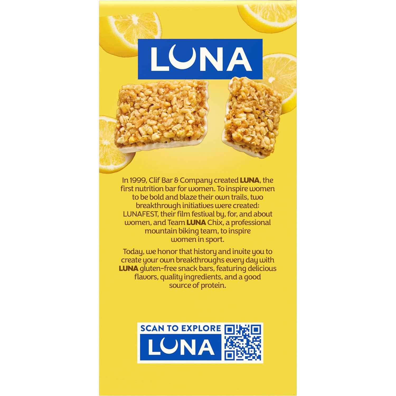 LUNA Bar - LemonZest Flavor - Gluten Free Snack Bars - Non-GMO - Protein Bars - Made with Organic Oats